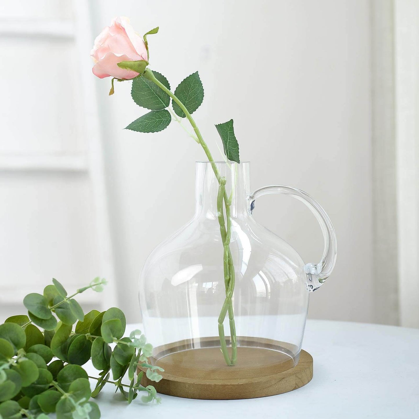 Glass Candle Holder Cloche Jar Dome Clear with Wooden Base - Stylish Centerpiece for Floral Displays 10"