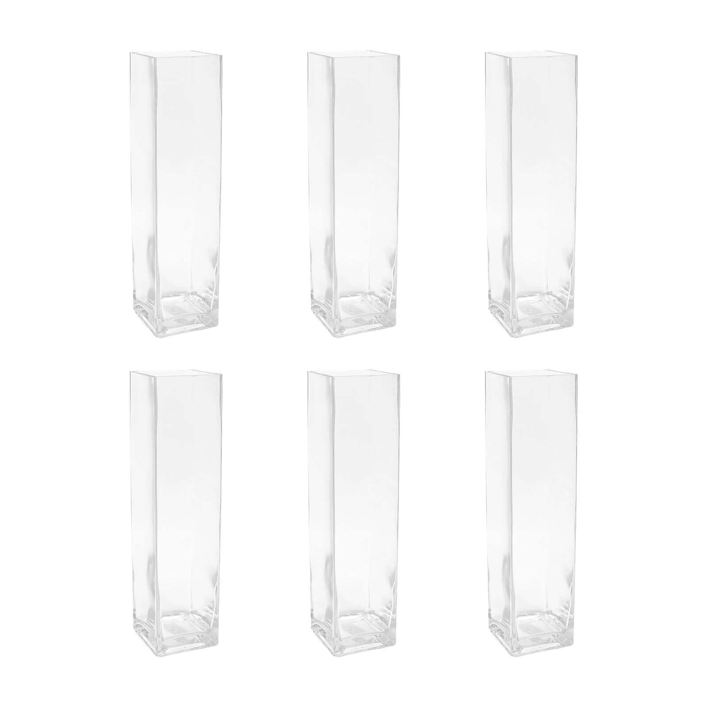 6-Pack Glass Cylinder Vases Square Clear - Durable Heavy Duty Floral Centerpieces for Weddings 16"