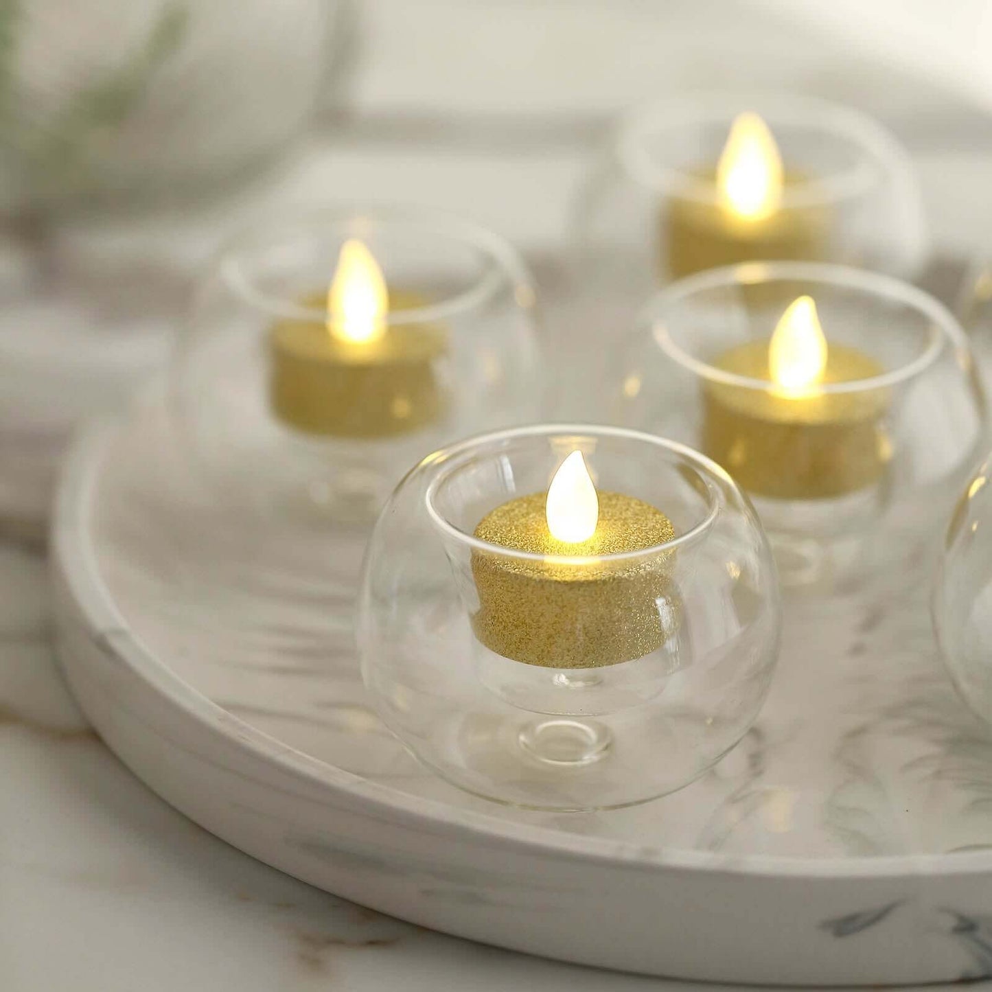 6-Pack Glass Tealight Candle Holders Crystal Clear Globe Design - Votive Candle Holders for Events 3"