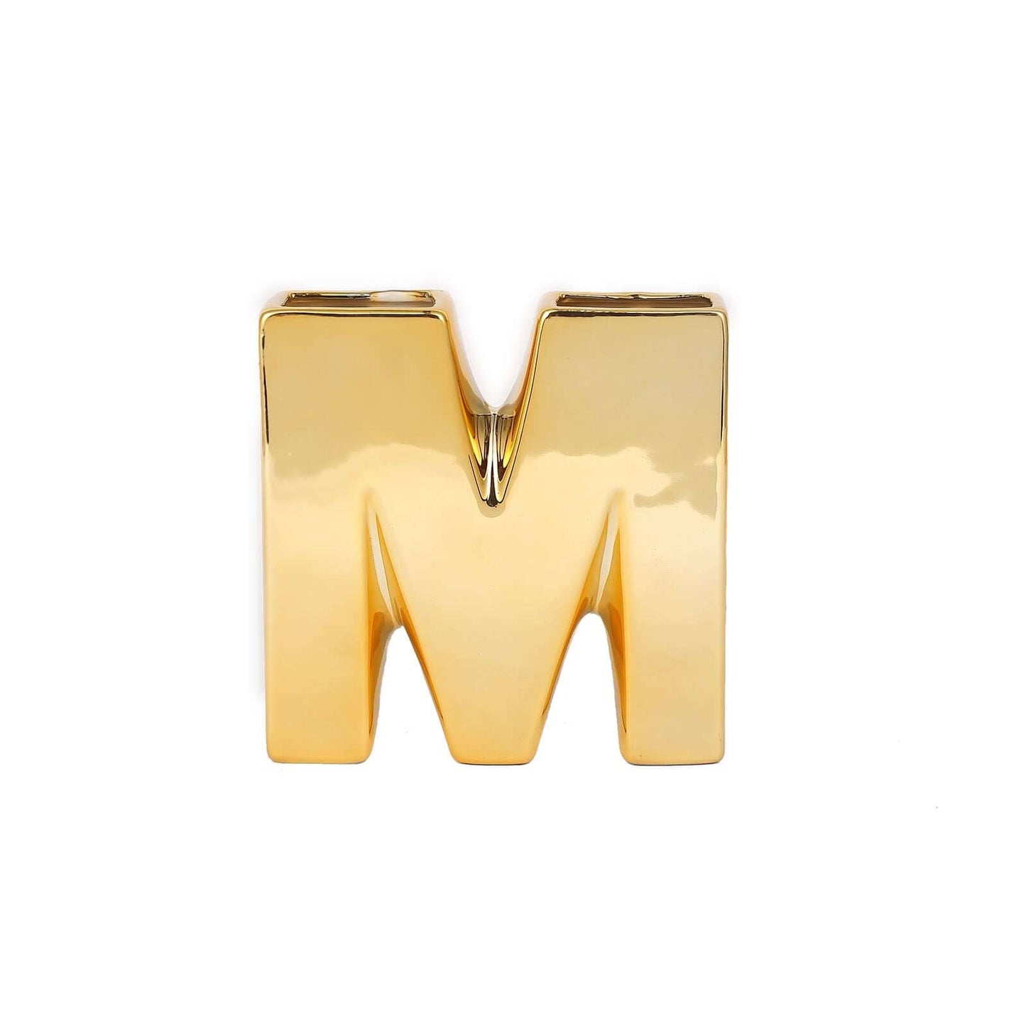 Shiny Ceramic Vase Letter "M" Gold Plated - Chic Bud Planter Pot for Events & Decor 6"
