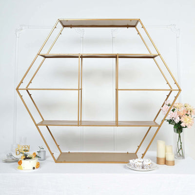 Metal Hexagonal Cake Dessert Display Stand Gold for Balloons Floral Installations & Event Decor 4ft