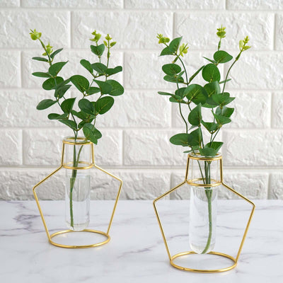 2-Pack Flower Stands Gold Metal Frame Geometric Design - Test Tube Vase Centerpieces 6.5"