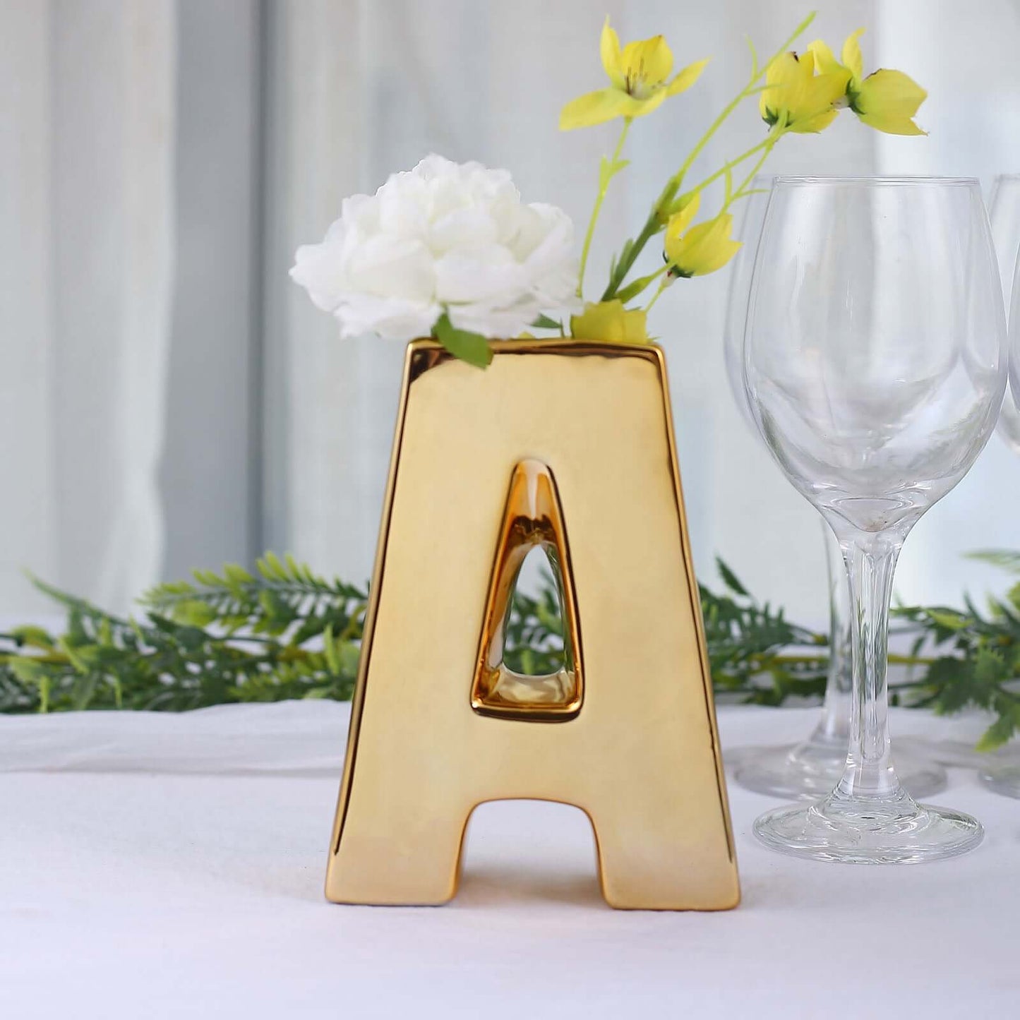 Shiny Ceramic Vase Letter "A" Gold Plated - Chic Bud Planter Pot for Events & Decor 6"