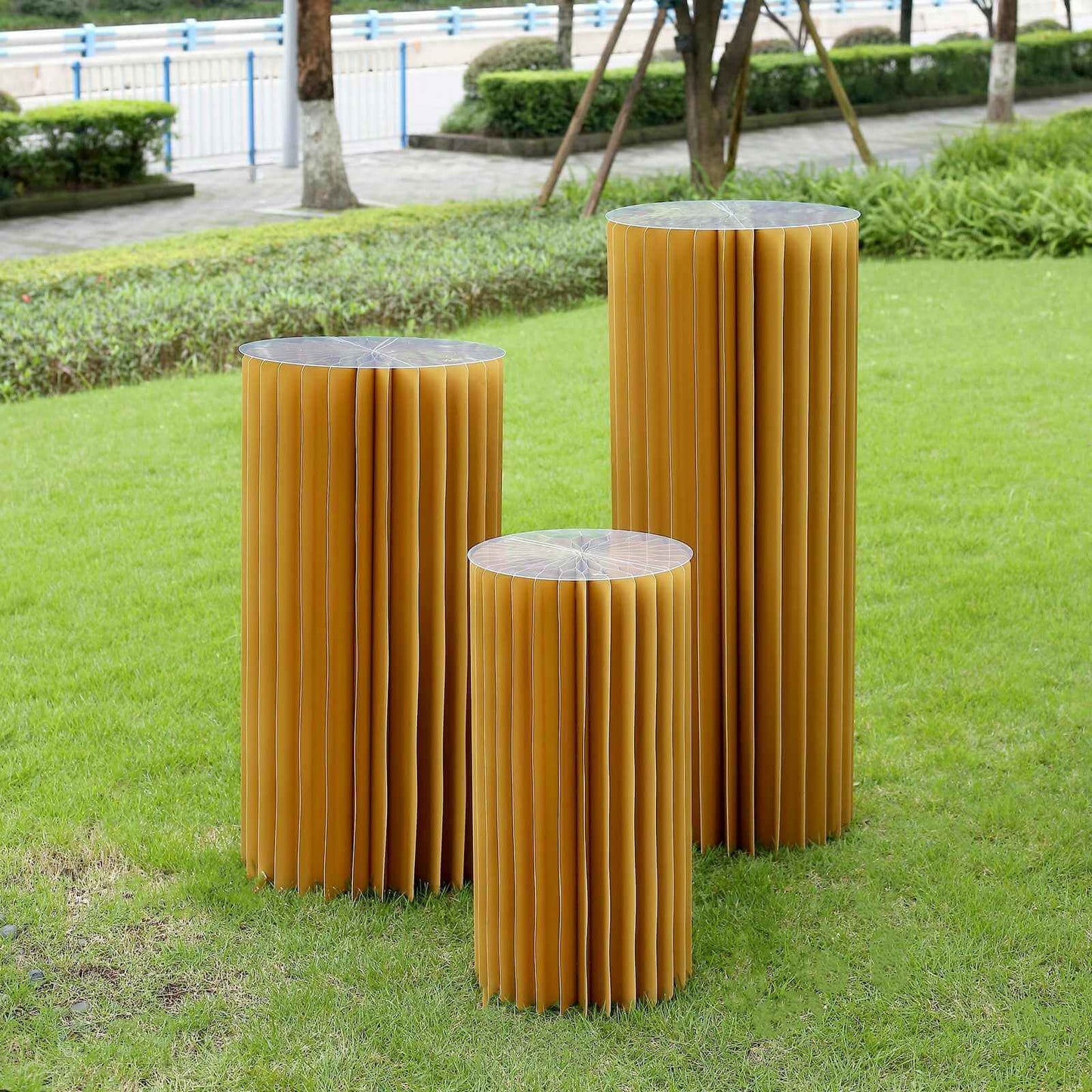 40" Gold Cylinder Display Column Stand, Pillar Pedestal Stand With Top Plate