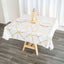 Polyester 54"x54" Table Overlay Square Tablecloth White with Gold Foil Geometric Pattern - Wrinkle-Resistant & Durable for Stylish Settings