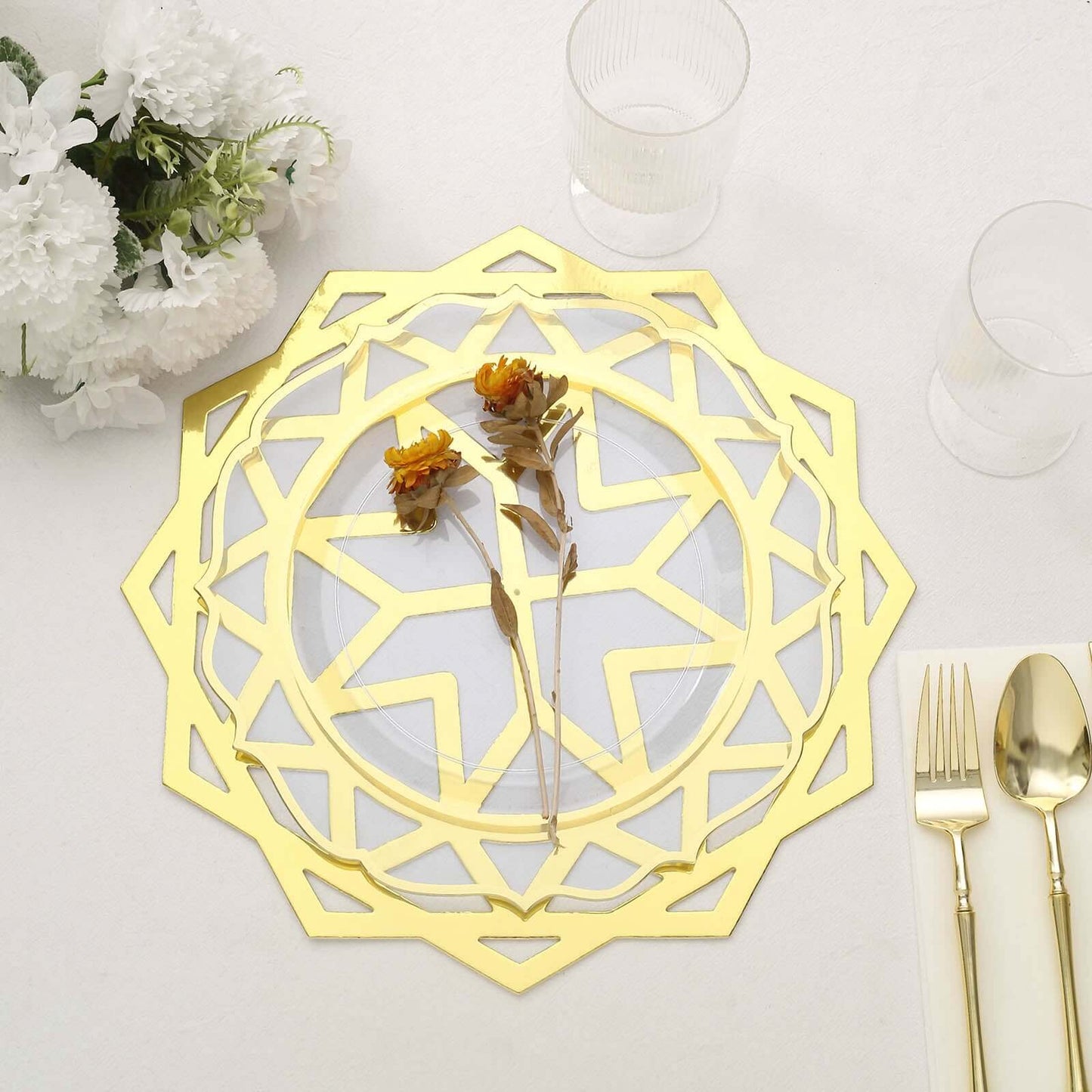 6-Pack Disposable Table Placemats in Metallic Gold Laser Cut Geometric Star Design - 700GSM Cardboard Placemats for Glamorous Table Settings 13"
