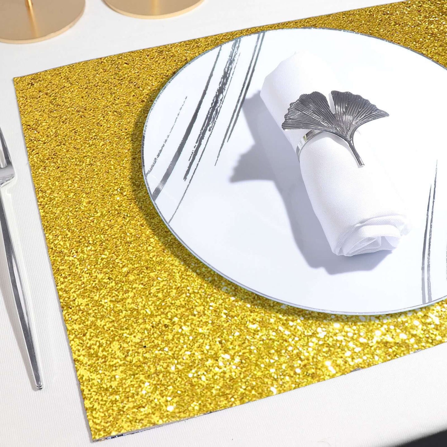 6-Pack Placemats Glitter Design Gold Sparkle Rectangle - Non-Slip Decorative Dining Table Mats 12"x18"