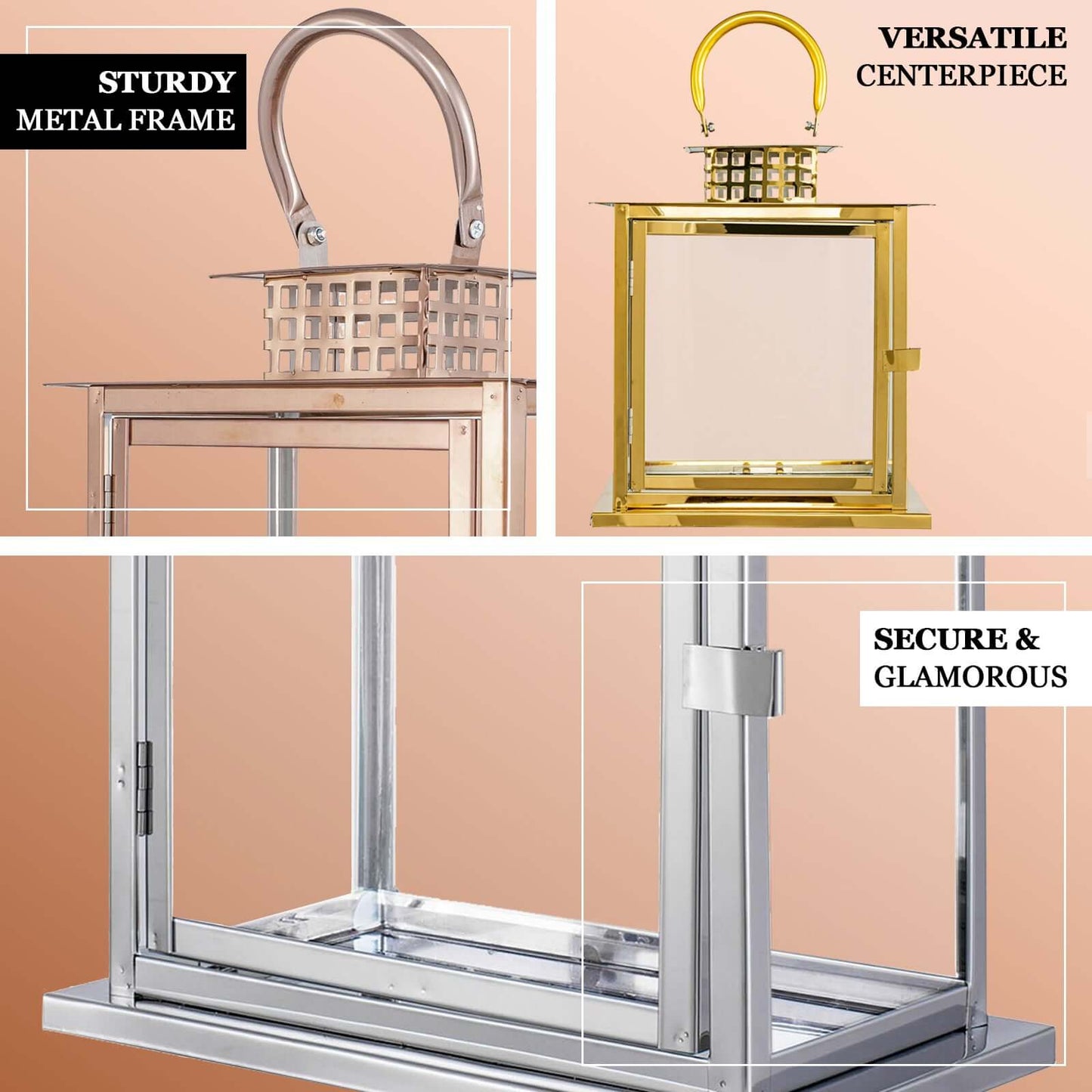 Stainless Steel Candle Lantern Cage Top Design Rose Gold - Outdoor Metal Patio Lantern Centerpiece 10"