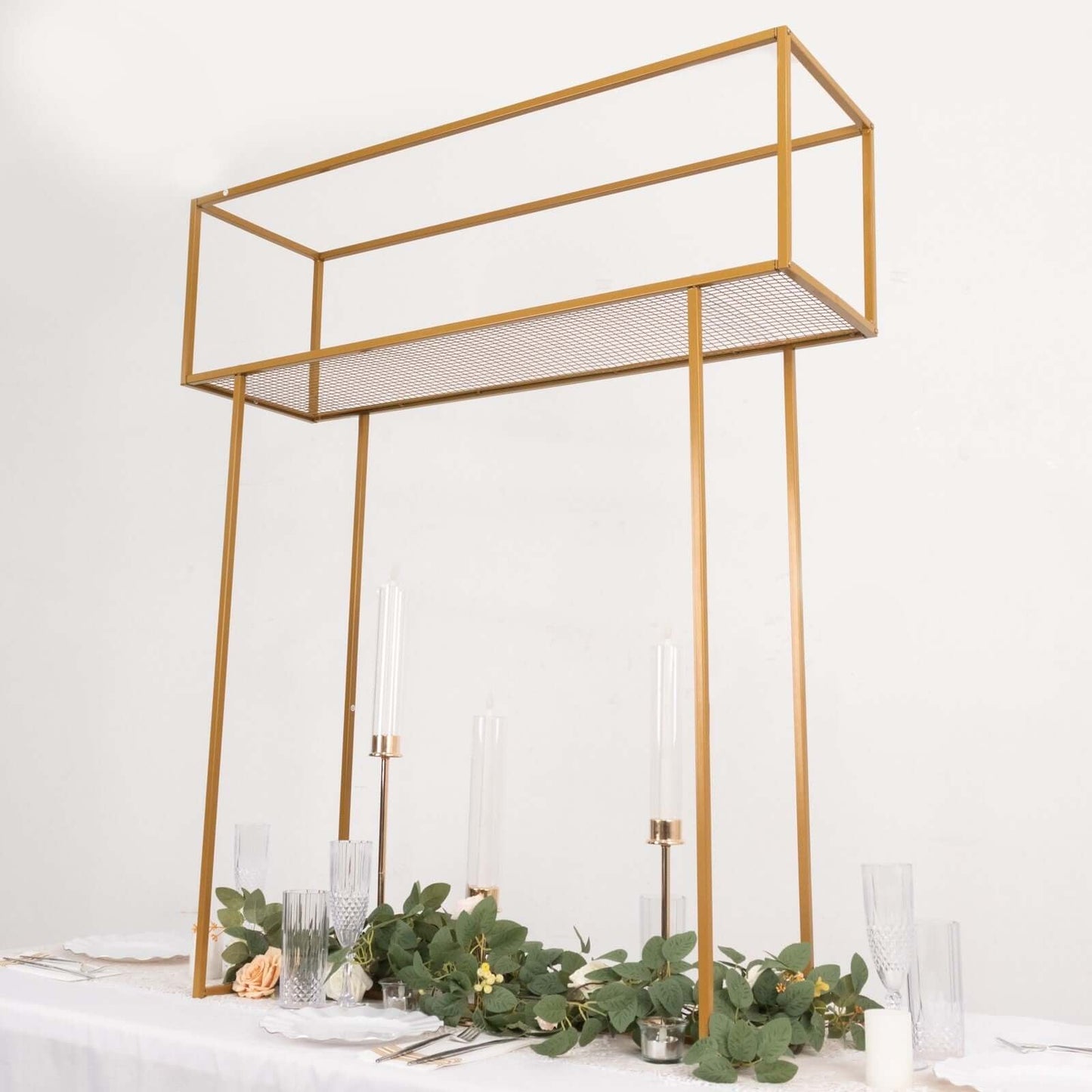 Floral Display Rack Heavy Duty Design Metal Gold - Rectangular Tall Centerpiece Stand 48"