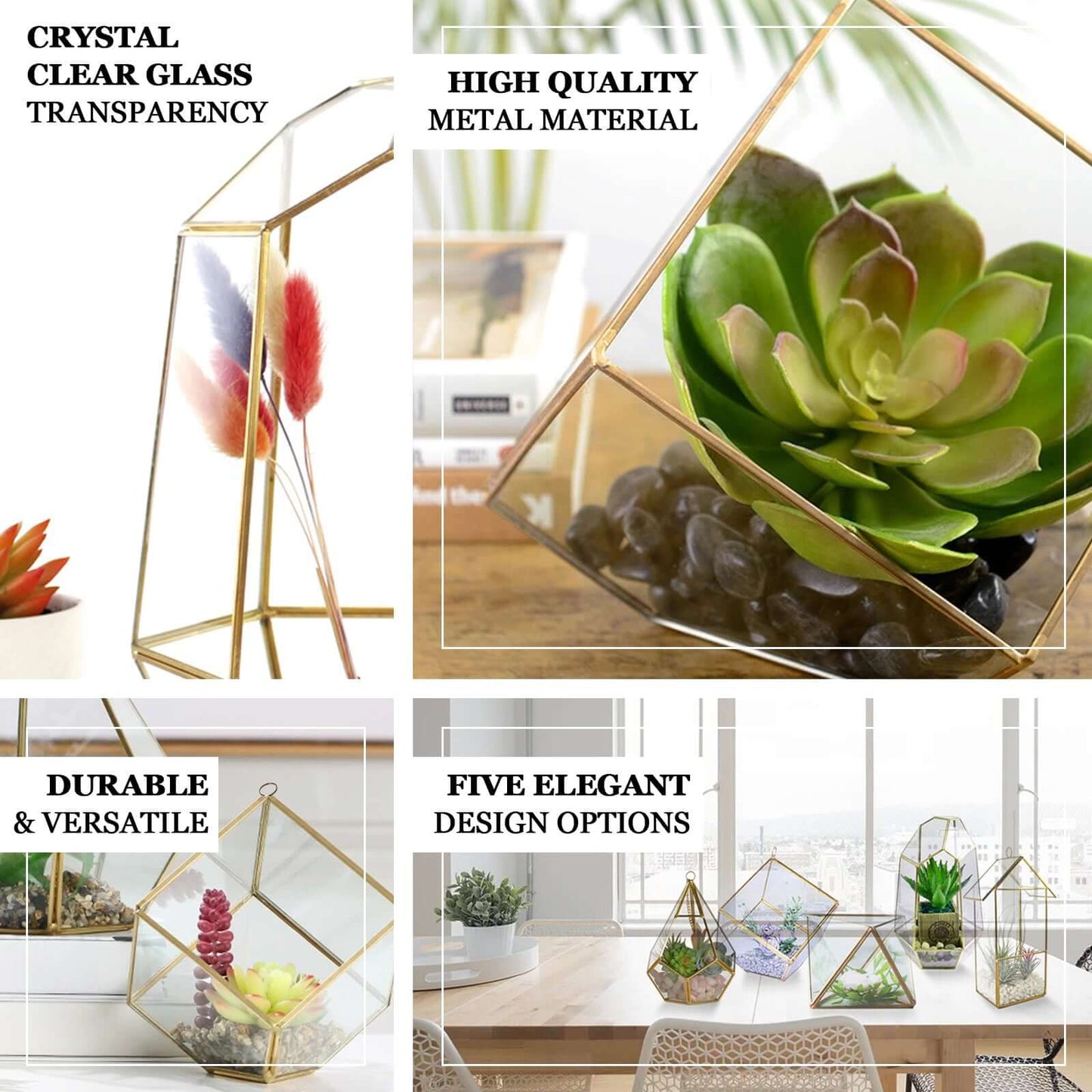 Glass Terrarium Hanging House Lantern Design Metal Gold - Versatile Holder for Air Plants & Displays 11"
