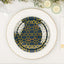 20-Pack Set Plastic Round Dinner and Salad Plates in Navy Blue with Geometric Gold Print - Modern Disposable Dinnerware Set for Weddings & Celebrations 9", 7"