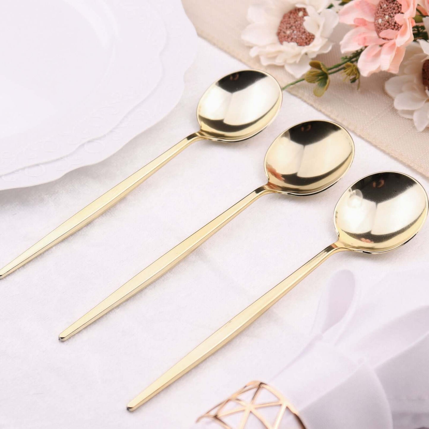 24-Pack Plastic Spoons Glossy Gold - Premium Heavy Duty Disposable Silverware 8"