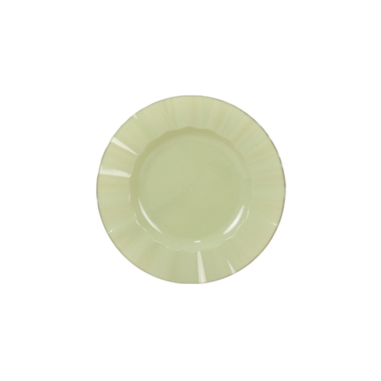 10-Pack Plastic 9" Round Dinner Plates in Sage Green Ruffled Rim with Gold Edging - Sturdy Disposable Dinnerware