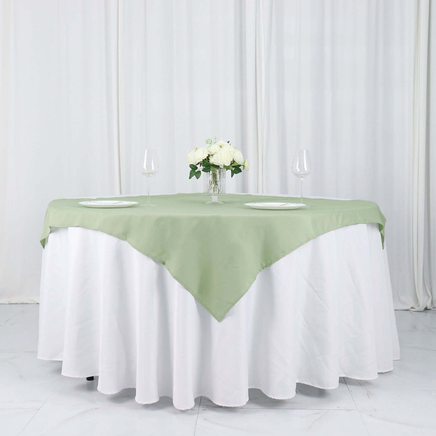 Polyester 54"x54" Table Overlay Square Tablecloth Sage Green - Wrinkle-Resistant & Durable Table Cover