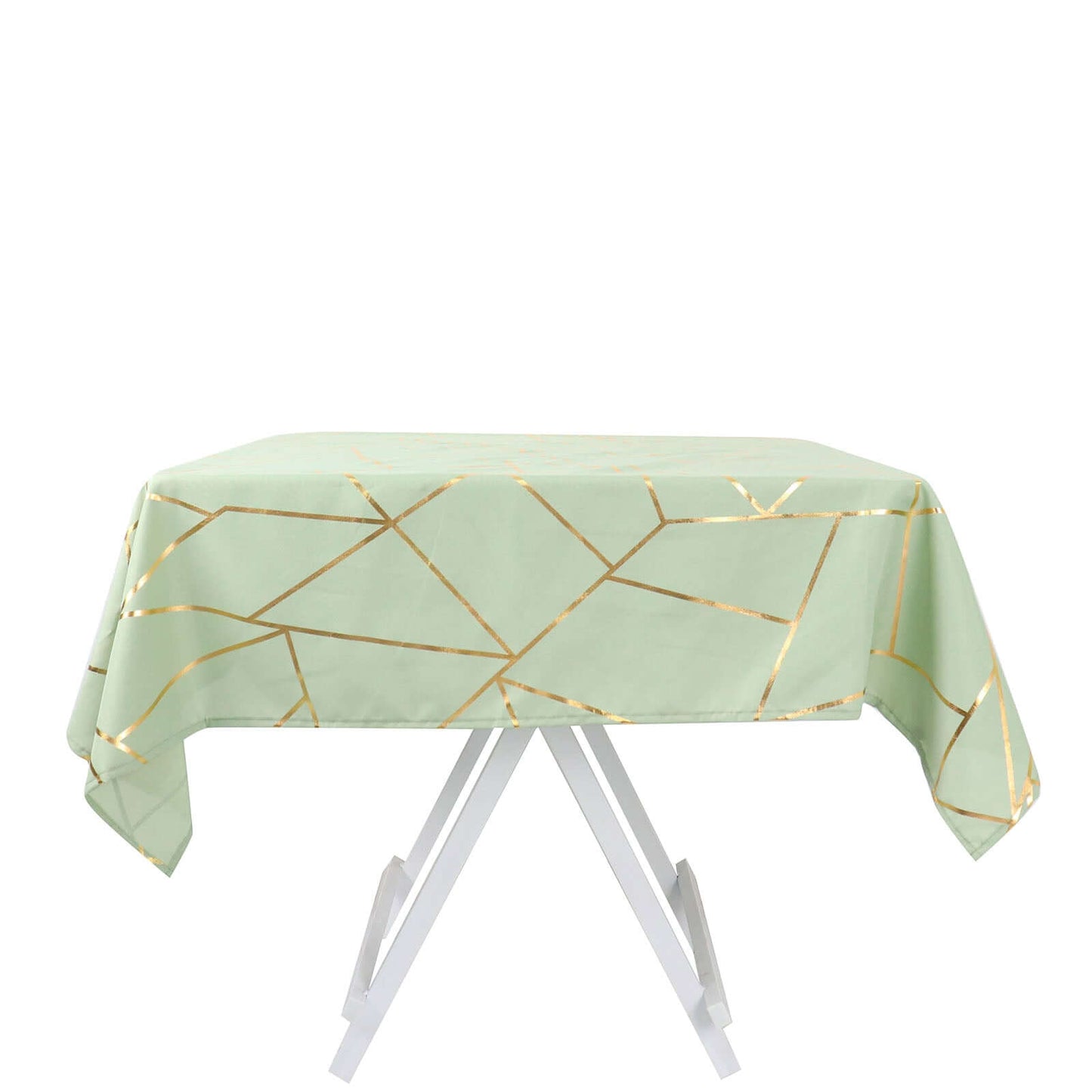 Polyester 54"x54" Square Tablecloth Sage Green with Gold Foil Geometric Pattern - Wrinkle-Resistant & Durable for Stylish Settings