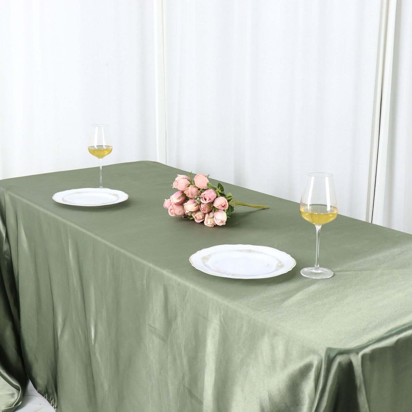 Satin Rectangular 90"x156" Tablecloth Dusty Sage Green - Seamless Table Cover