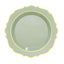 10-Pack Plastic 10" Round Dinner Plates in Sage Green with Gold Scalloped Rim - Disposable Party Plates