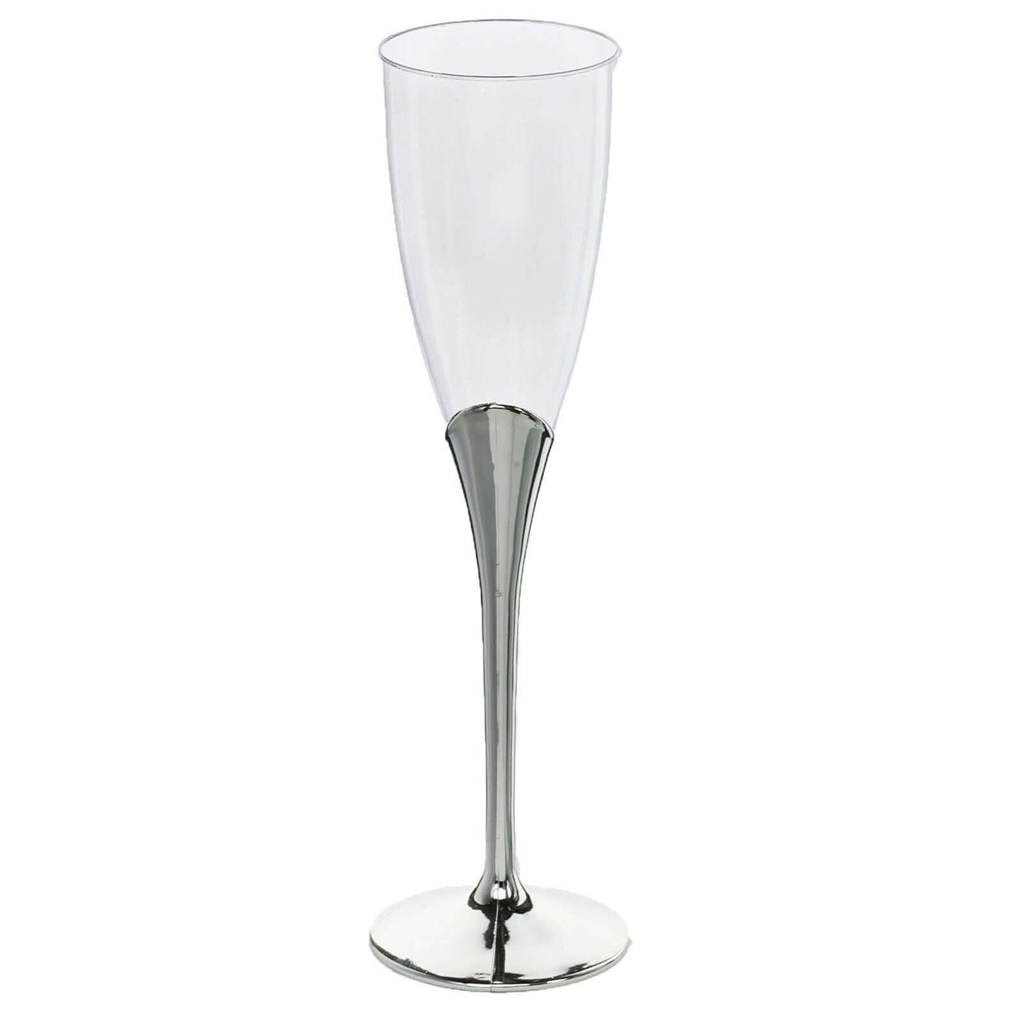6-Pack Plastic Champagne Flutes Clear/Silver - Stylish Disposable Glasses for Toasts 5oz
