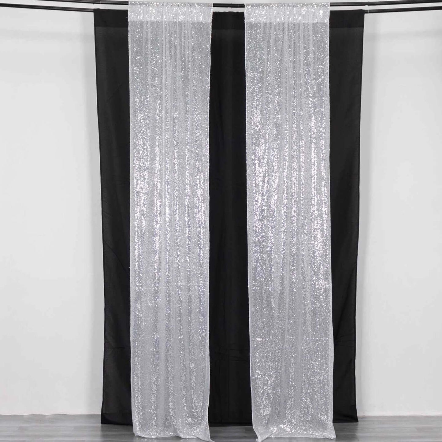 2 Pack Silver Sequin Event Curtain Drapes with Rod Pockets, Seamless Backdrop Event Panels - 8ftx2ft