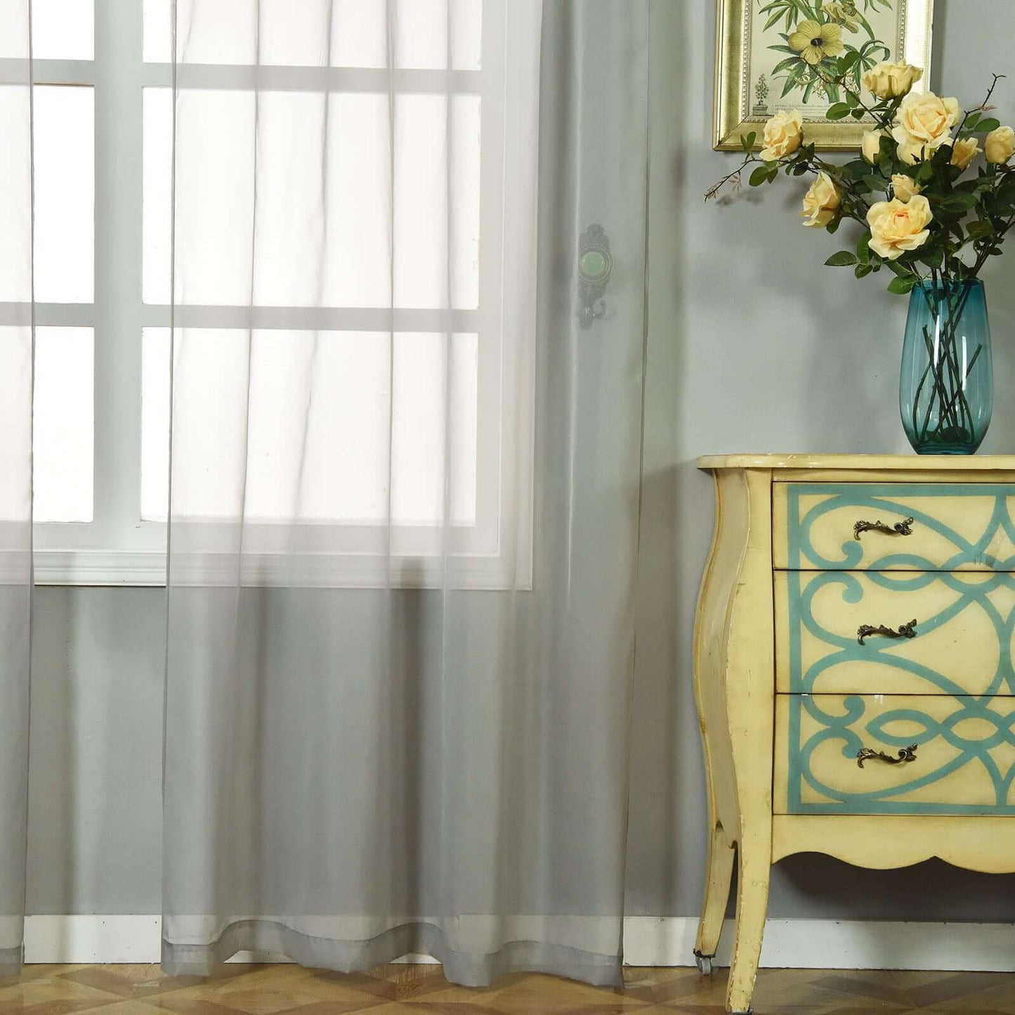 2 Pack Silver Sheer Organza Curtains With Rod Pocket Window Treatment Panels - 52"x108"