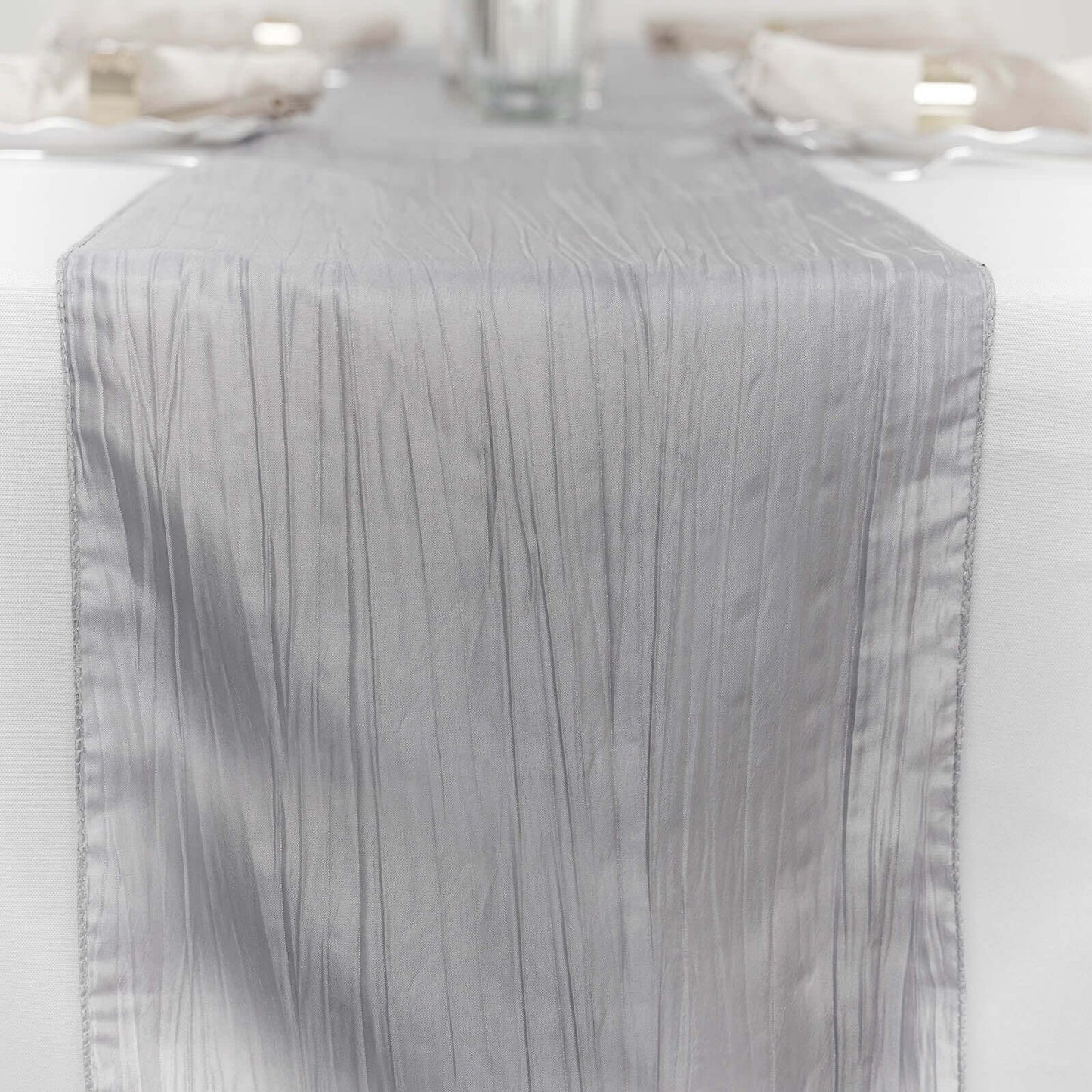 Taffeta 12"x108" Table Runner Silver - Accordion Crinkle Design