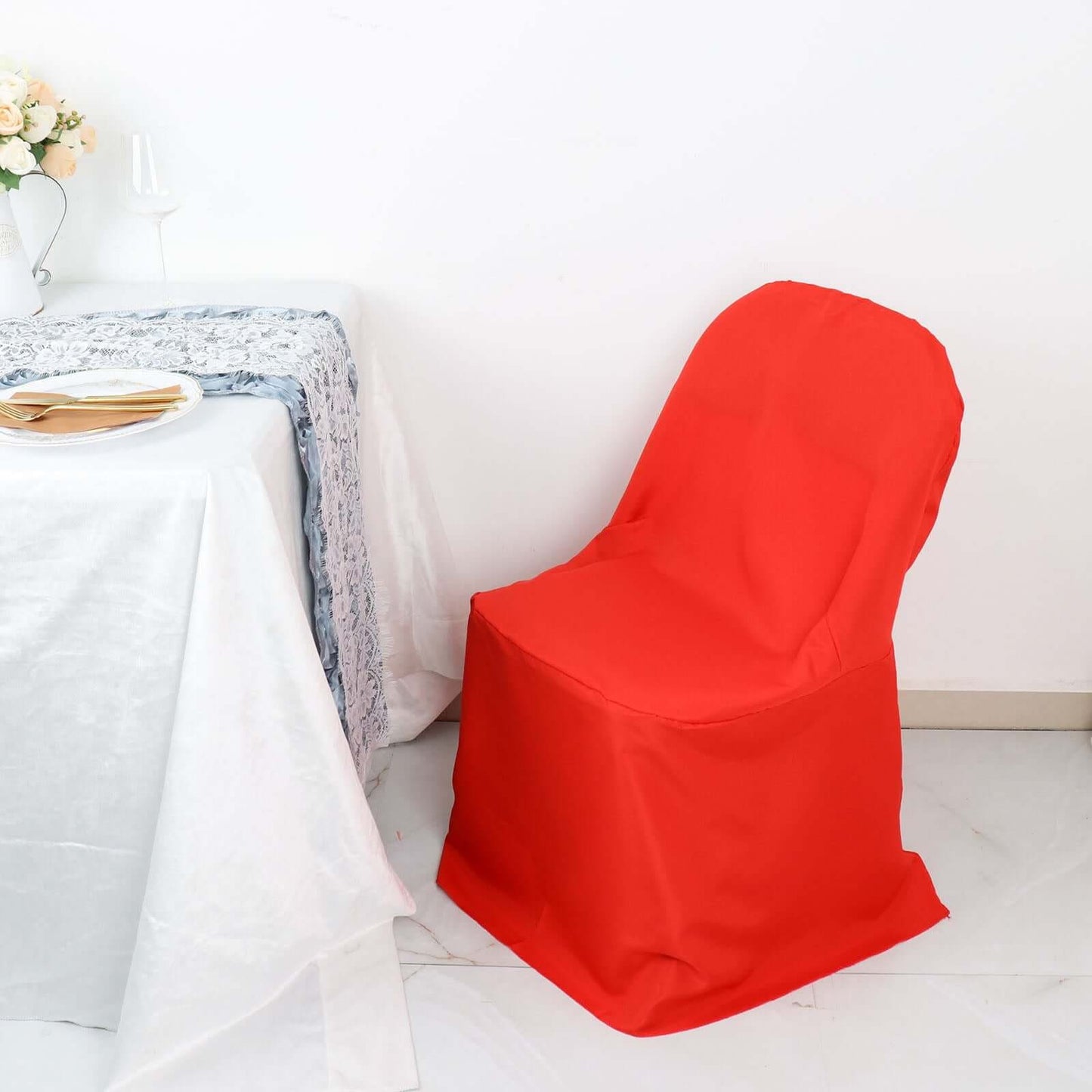 10 Pack Polyester Chair Covers for Folding Chairs Red - Wrinkle-Free Stain-Resistant Slip-On Slipcovers