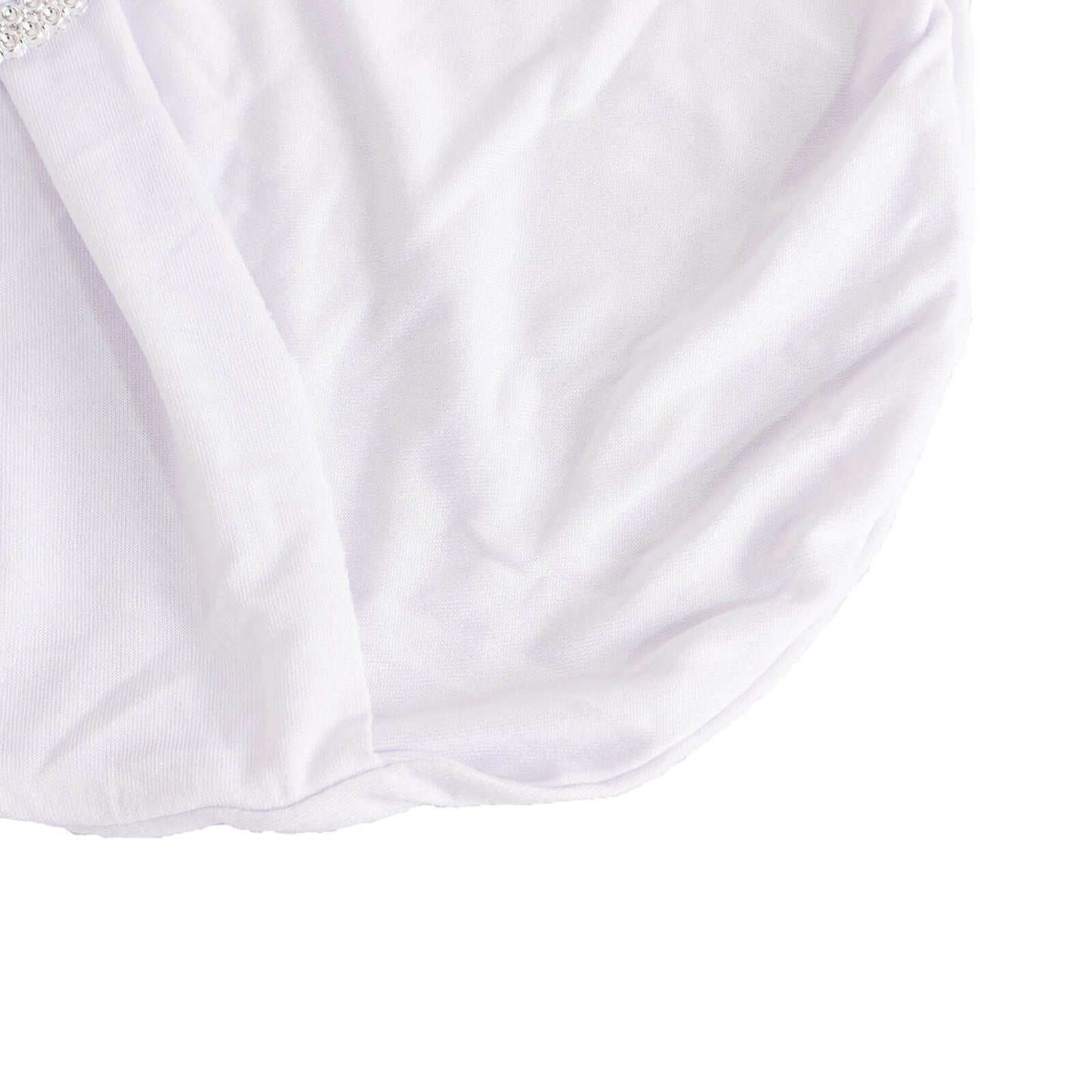 Spandex Chair Cover with Silver Rhinestone Buckled Sash Band White - Stylish Stretch Fitted Slipcover for Banquets & Events