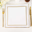 10-Pack Plastic 8" Square Dessert Plates in White Concave Style with Gold Rim - Modern Disposable Salad Appetizer Party Plates for Weddings & Special Events