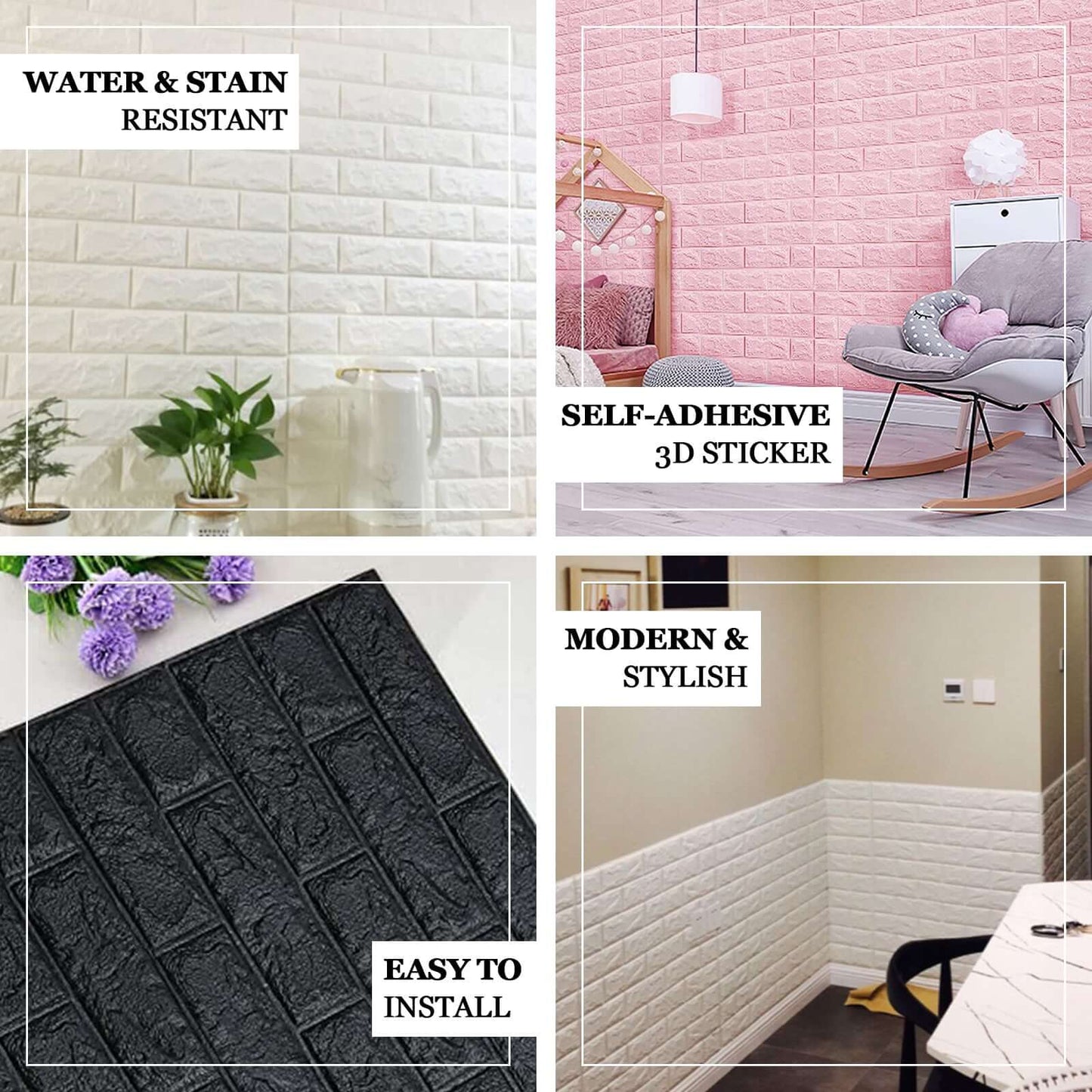 10 Pack Silver foam Brick Peel And Stick 3D Wall Tile Panels - Covers 58sq.ft