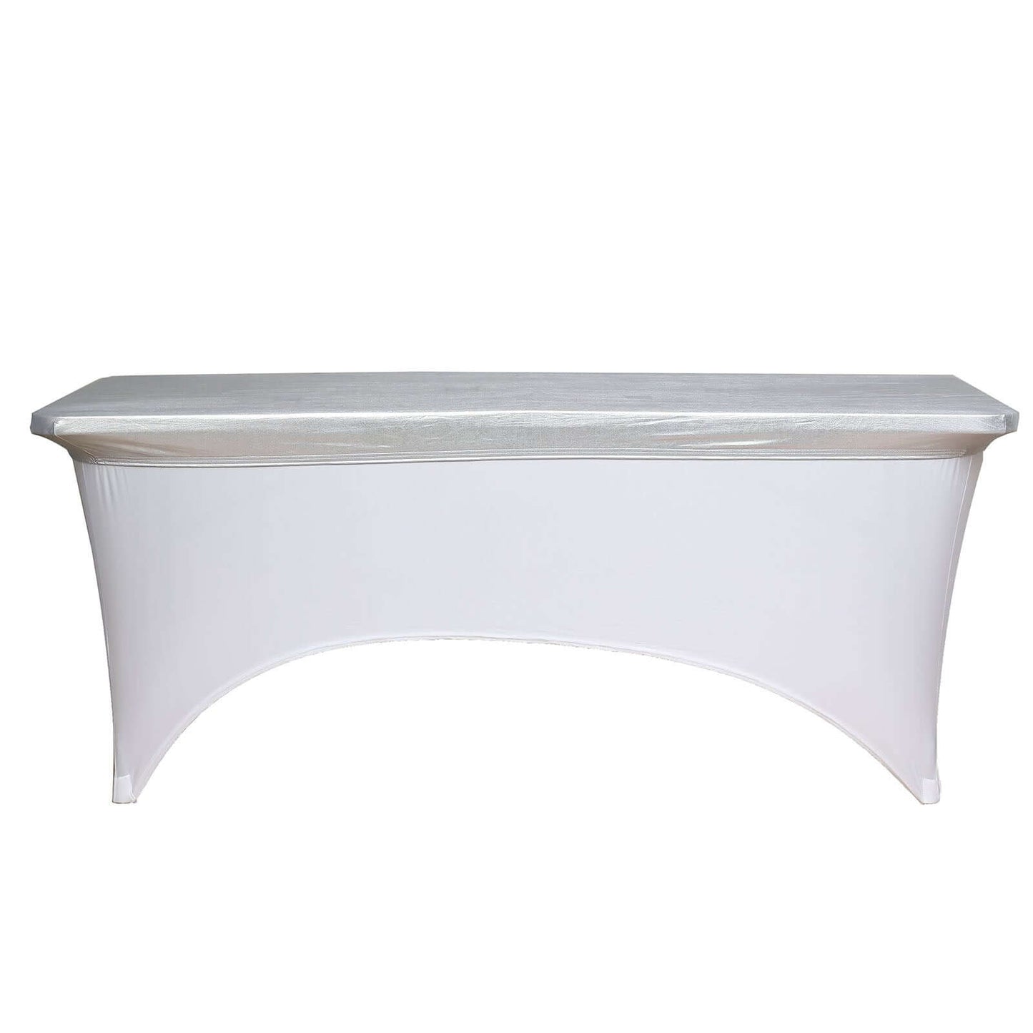 Stretch Spandex 72"x30" Rectangle Table Top Cover Metallic Silver - Easy to Install Fitted Table Topper Cap