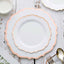 10-Pack Plastic 8" Round Dessert Plates in White with Rose Gold Scalloped Rim - Disposable Appetizer/Salad Plates
