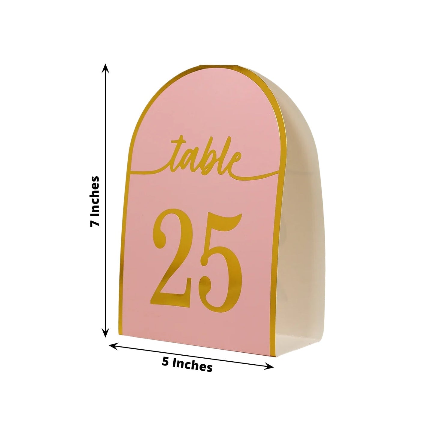 25-Pack 7" Disposable Table Numbers, Blush Free Standing Double Sided Table Number Place Cards with Metallic Gold Foil Numbers 1-25