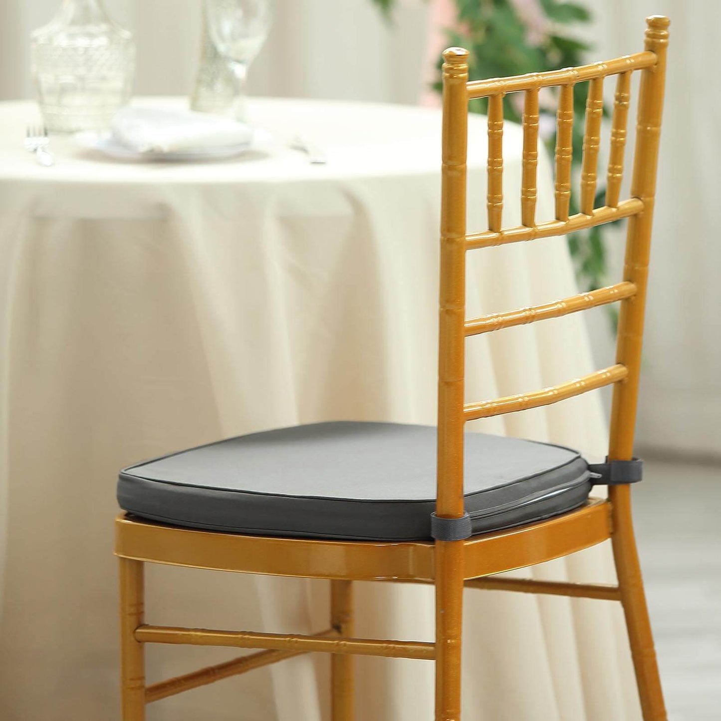 Chiavari Chair Cushion with 1.5" Thick Memory Foam and Ties Charcoal Gray - Stylish Removable Cover for Comfort