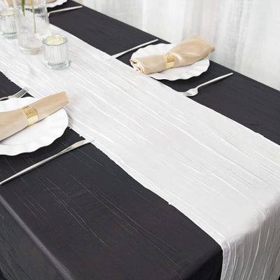 Taffeta 12"x108" Table Runner White - Accordion Crinkle Design for Modern Gatherings