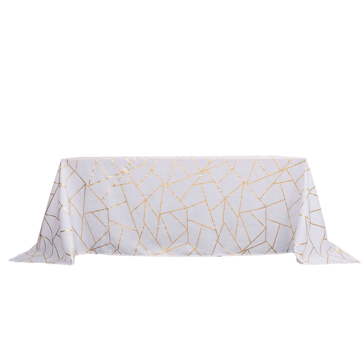 Polyester 90"x132" Rectangle Tablecloth White Seamless with Gold Foil Geometric Pattern - Wrinkle-Resistant Seamless Table Cover for Sophisticated Events