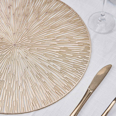 6-Pack Dining Table Mats Spiked Design Gold - Vinyl Non-Slip Surface with Modern Appeal 15"