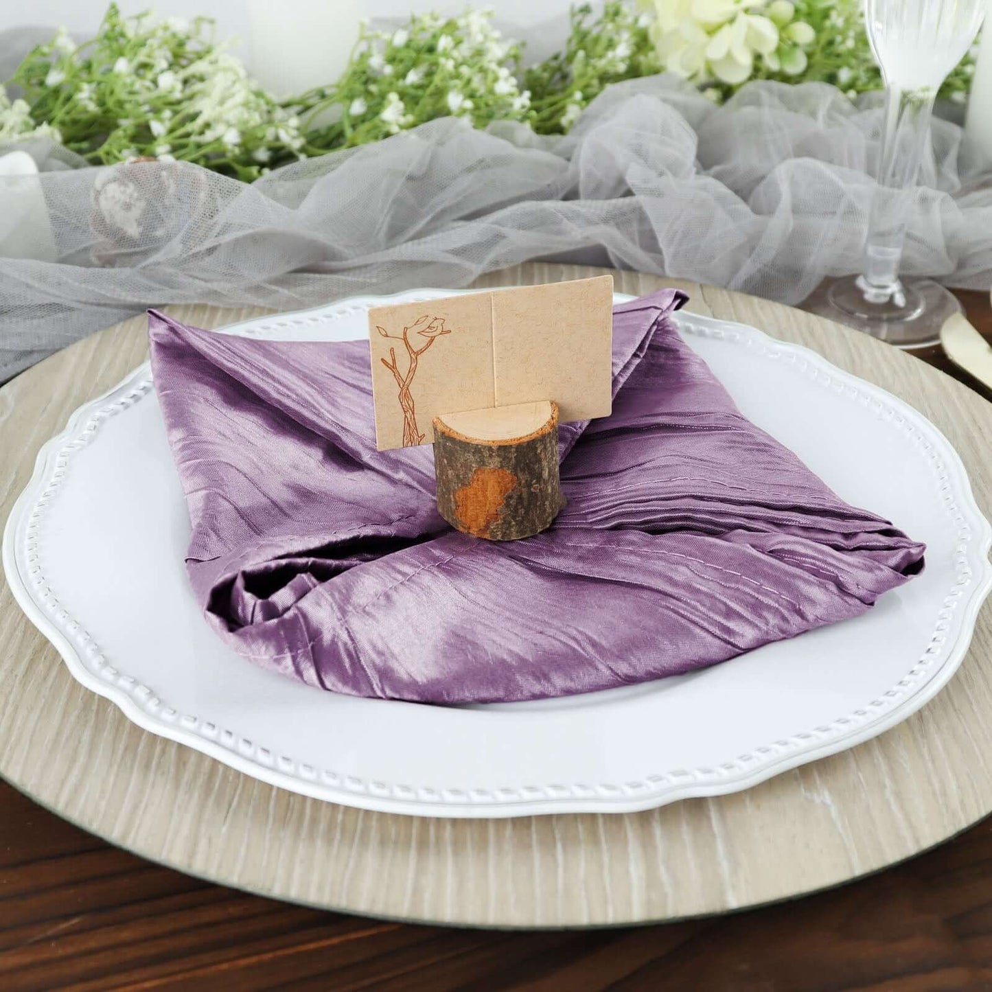 5 Pack Taffeta 20"x20" Napkins Violet Amethyst - Accordion Crinkle Dinner Napkins