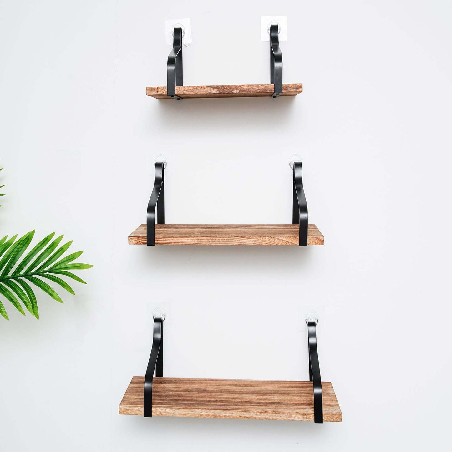 3 Pack Wood Metal Floating Wall Shelves Wall Mounted Shelf Set Decor