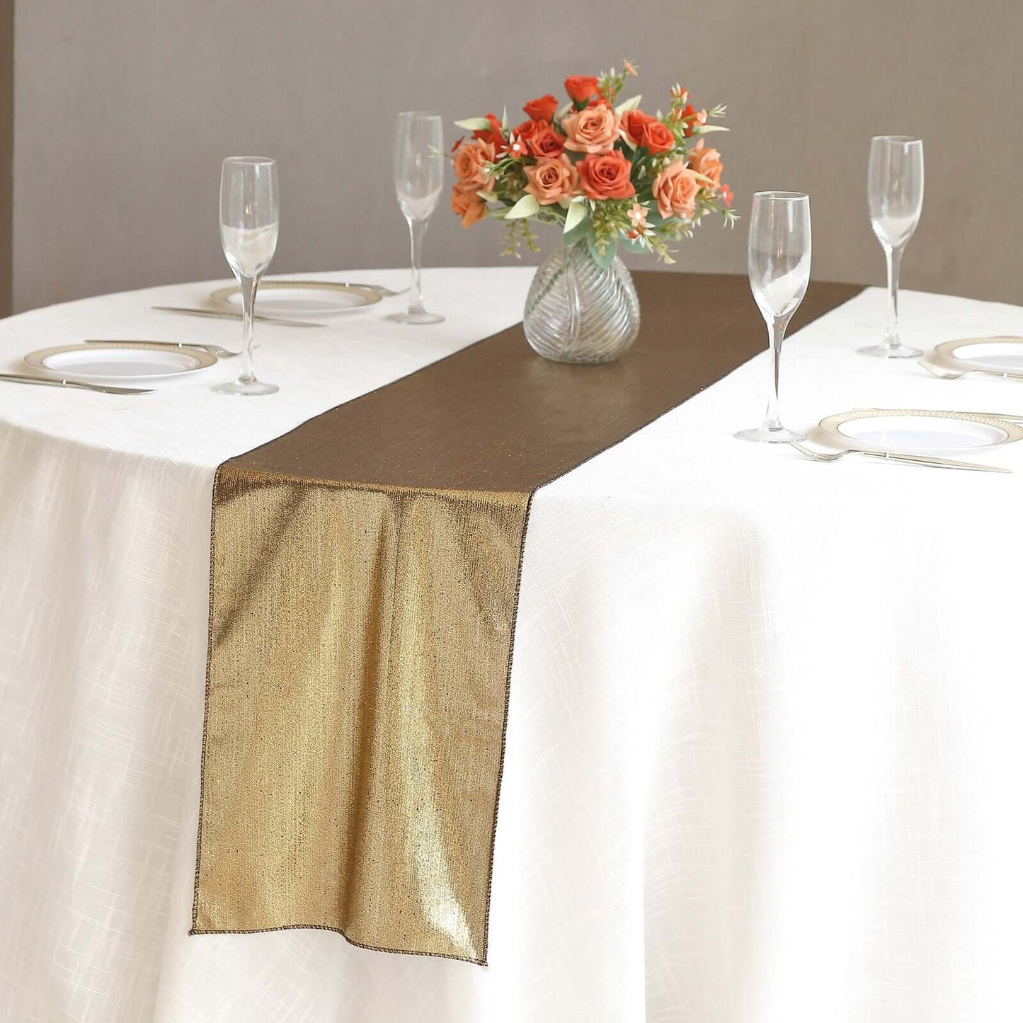Polyester 12"x108" Table Runner Antique Gold Shimmer Sequin Dots - Wrinkle-Free Finish Table Linen