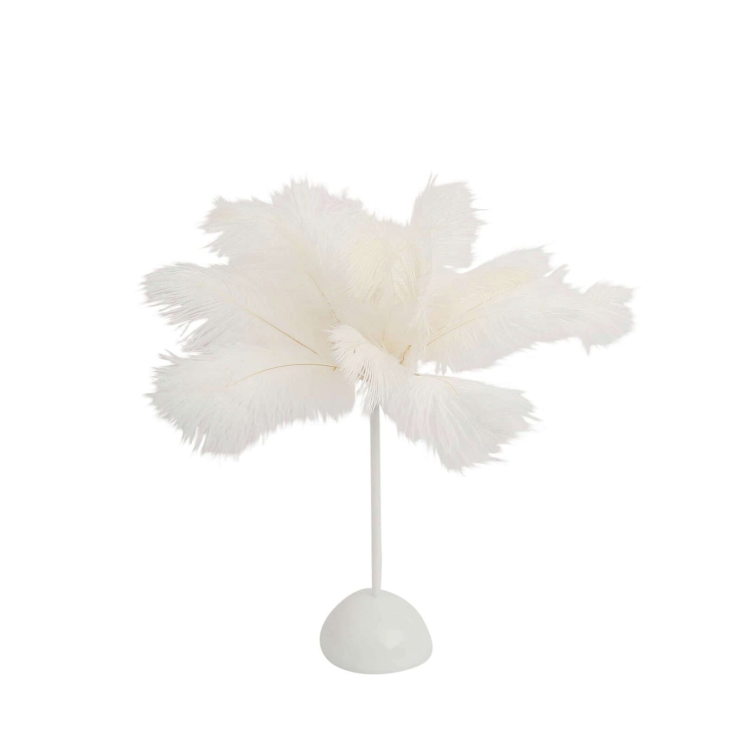 Table Lamp Ostrich Feather Design White LED Battery Operated - Cordless Wedding Centerpiece 15"