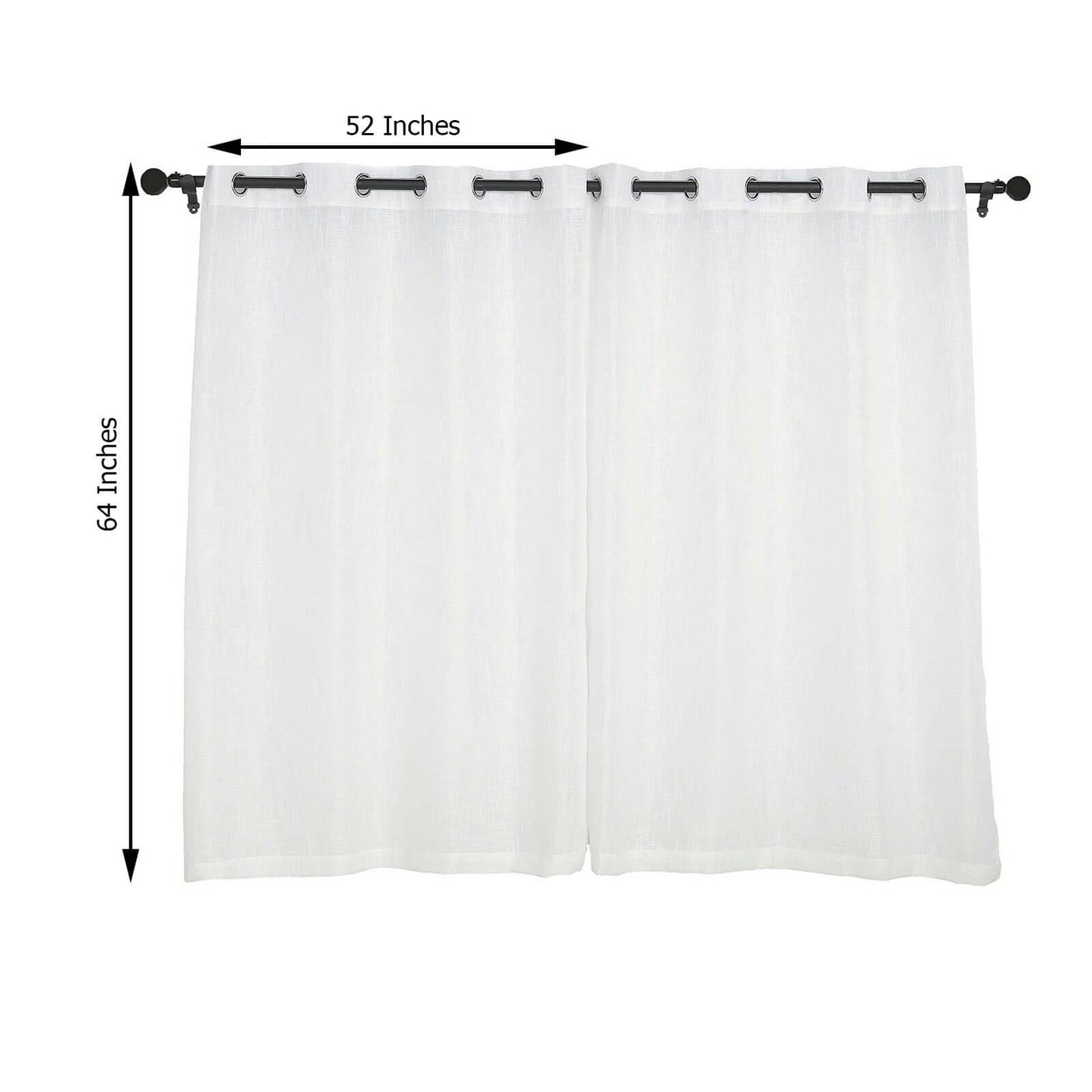 2 Pack Handmade White Faux Linen Curtains 52"x64", Curtain Panels With Chrome Grommets