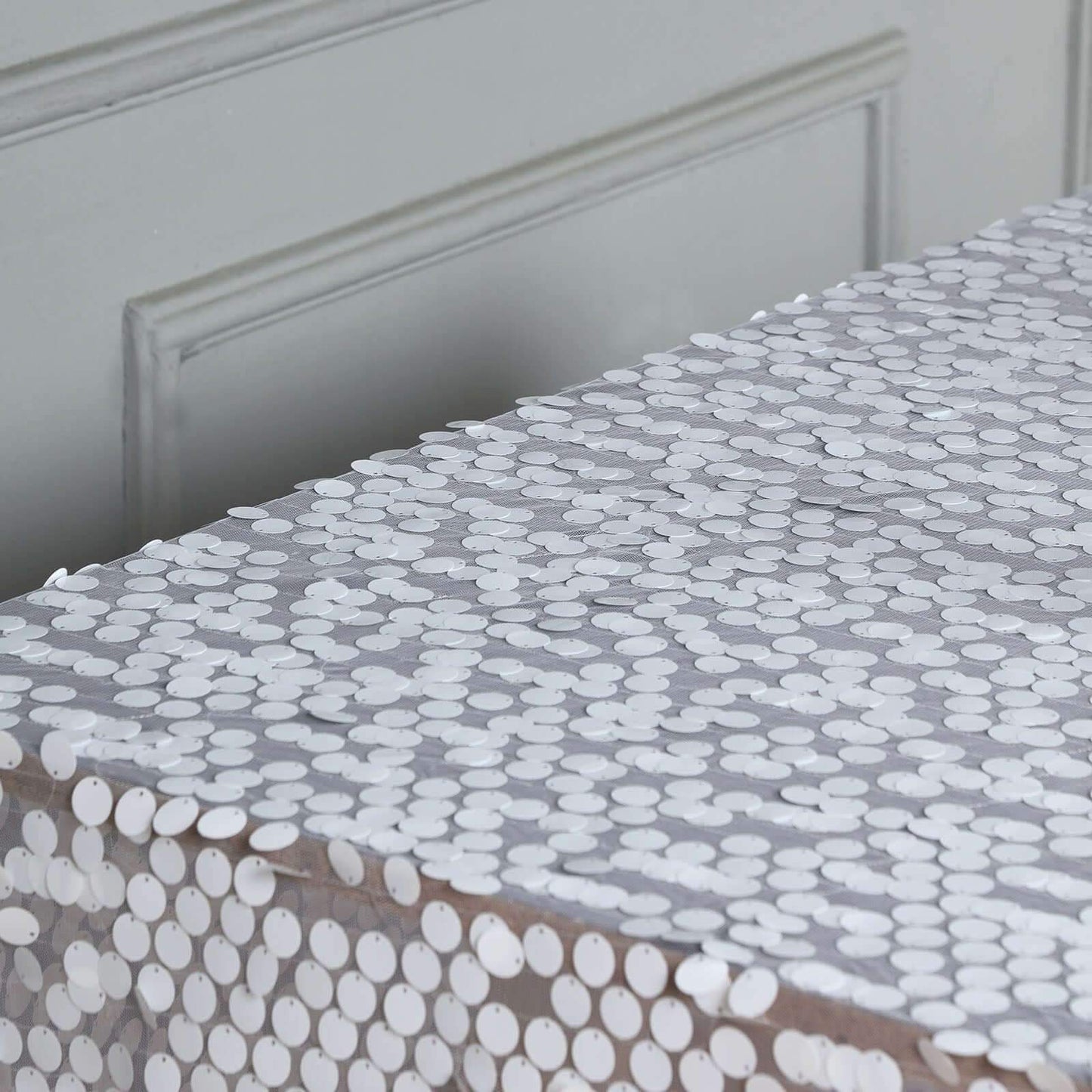Sequin 72"x72" Table Overlay Square Tablecloth White - Big Payette Design for Classy Celebrations