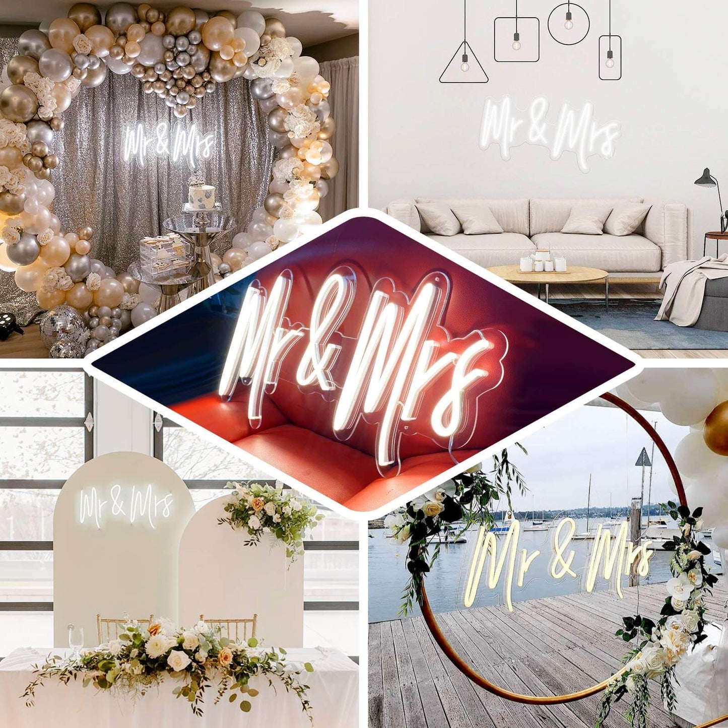 33" Mr and Mrs Neon Light Sign, LED Reusable Wall DÃ©cor Lights With 5ft Hanging Chain