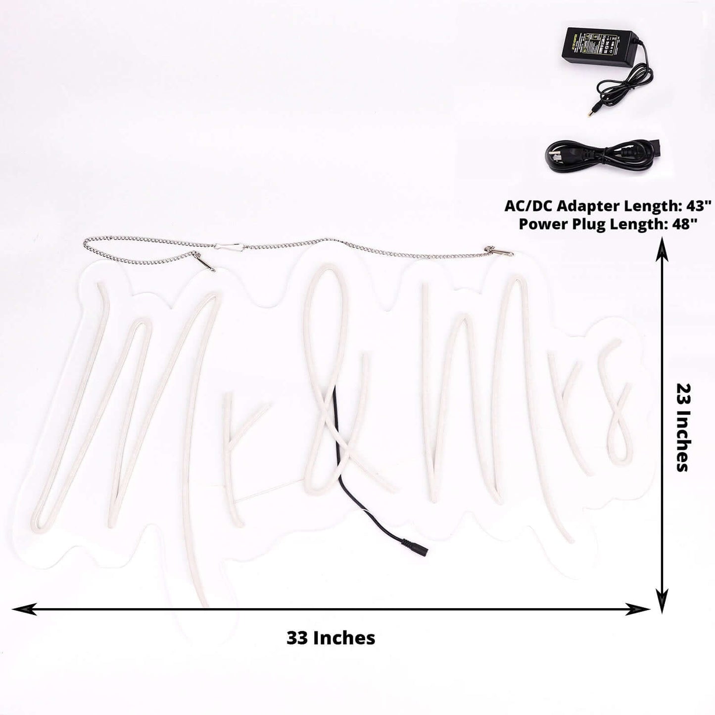 33" Mr and Mrs Neon Light Sign, LED Reusable Wall DÃ©cor Lights With 5ft Hanging Chain