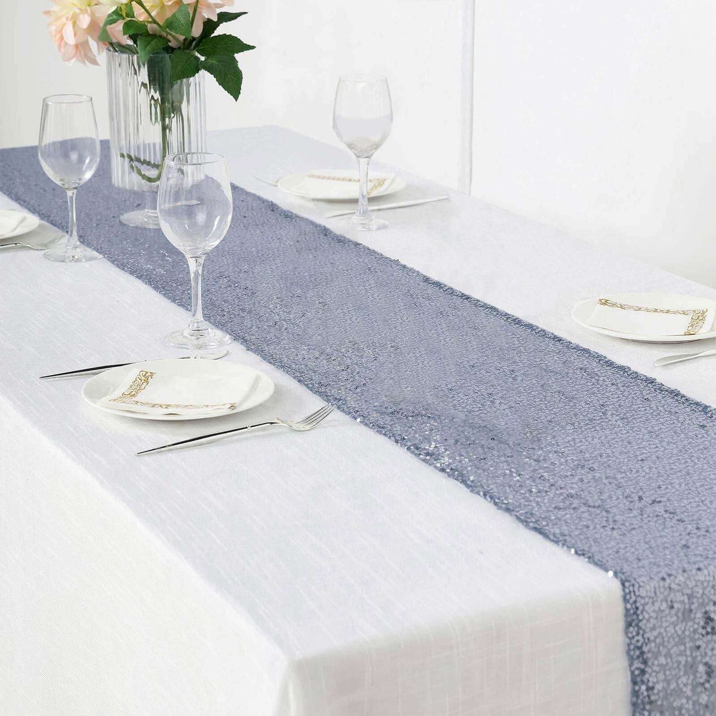 Sequin 12"x108" Table Runner Dusty Blue - Glittering Design