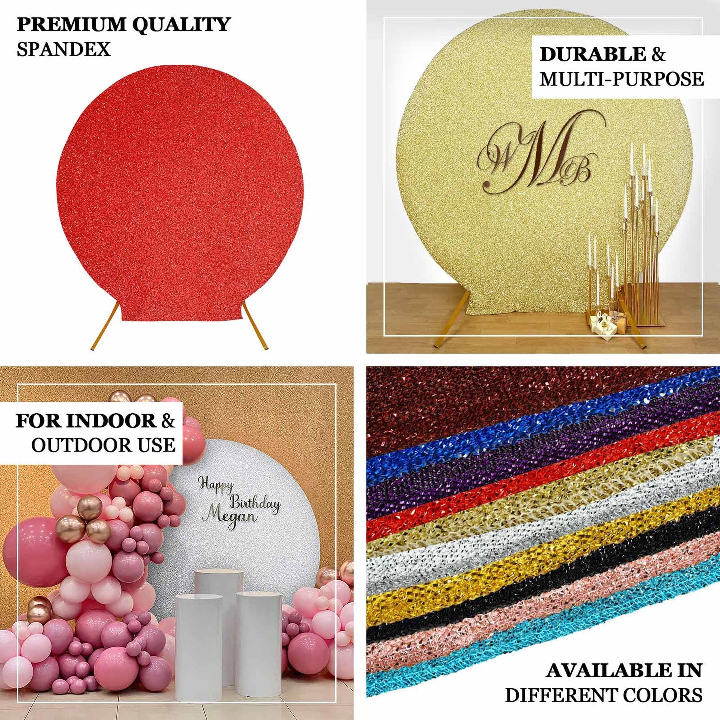 7.5ft Hunter Emerald Green Metallic Shimmer Tinsel Spandex Round Wedding Arch Cover, 2-Sided Photo Backdrop