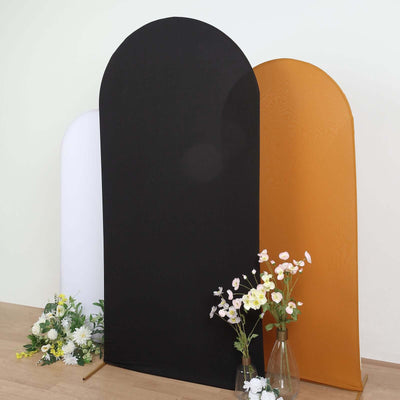 7ft Matte Black Spandex Fitted Chiara Backdrop Stand Cover For Round Top Wedding Arch