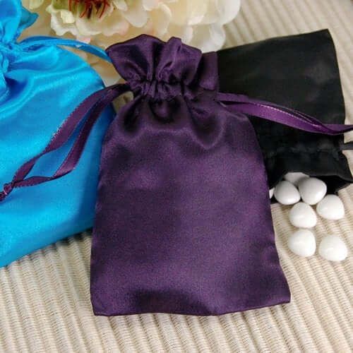 12 Pack 4"x6" Black Satin Wedding Party Favor Bags, Drawstring Pouch Gift Bags