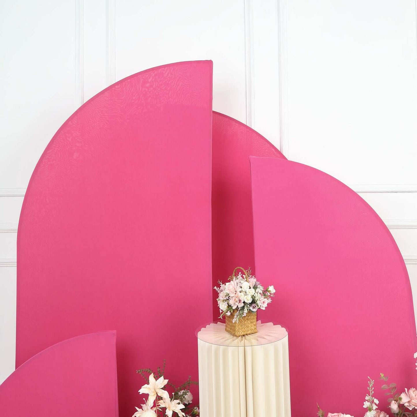 Set of 4 Matte Fuchsia Spandex Half Moon Chiara Backdrop Stand Covers, Custom Fitted Wedding Arch Covers - 2.5ft,5ft,6ft,7ft