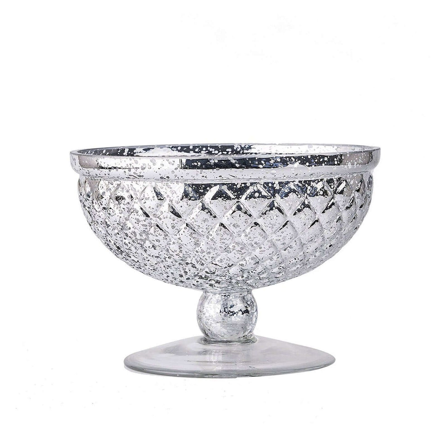 Mercury Glass Pedestal Bowl Vase Compote Style Silver - Sophisticated Floral Table Decor for Events 8"